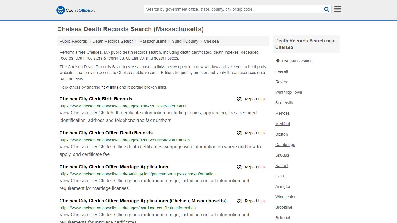 Death Records Search - Chelsea, MA (Death Certificates ...